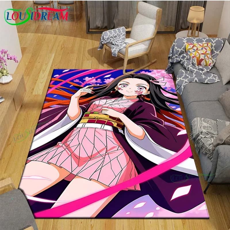 Fashion Hot Cartoon K-Kamado Nezuko Printed carpets Living room Anti-slip area Cartoon Kids bedroom Yoga mat Big carpet Decor