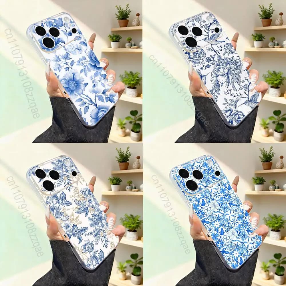 Custodia per iPhone in Porcellana Blu e Bianca con Design Artistico, Compatibile con iPhone 17, 16, 15, 14, 13, 12, 11, Pro, Max, Plus, Mini, SE4, E, Magnetica per Ricarica Wireless MagSafe