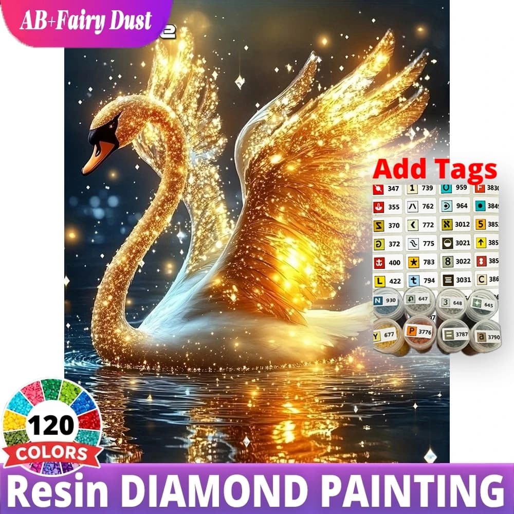 120 Color Resin Mystic golden swan glitter Animal AB Fairy Dust Diamond Mosaic Full Square Round Painting Home Decor