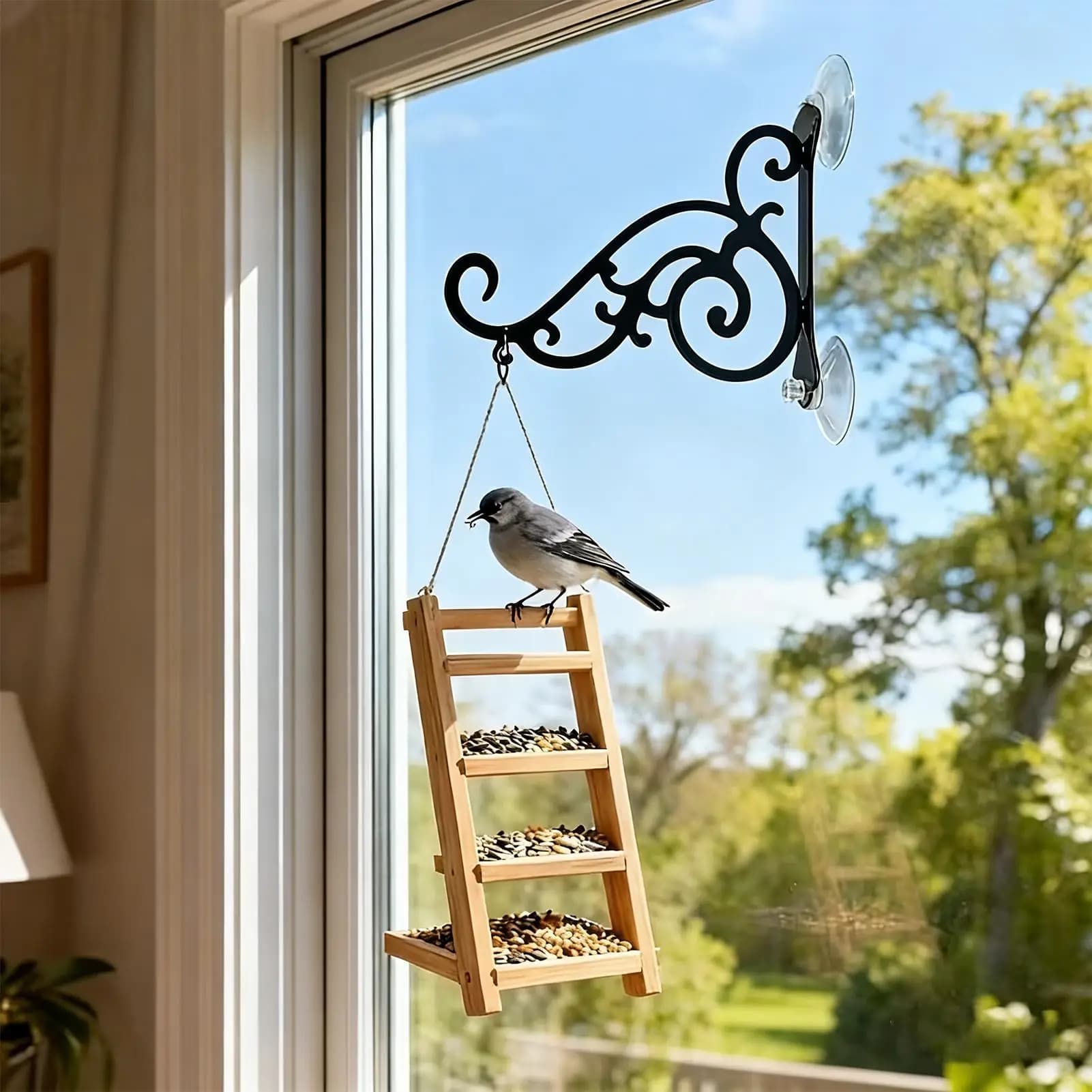 Ganci per mangiatoia per uccelli Forte staffa portante con finestra a ventosa Gancio per mangiatoia per uccelli per balcone Recinzione per ringhiera da giardino
