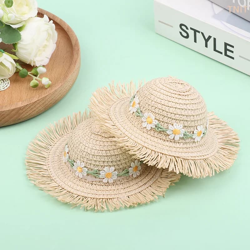 Cappello da Sole Daisy Fatto a Mano per Casa delle Bambole, Accessorio per Bambole 1/6, Cappello Carino con Fiocco, Regalo Giocattolo per Bambini