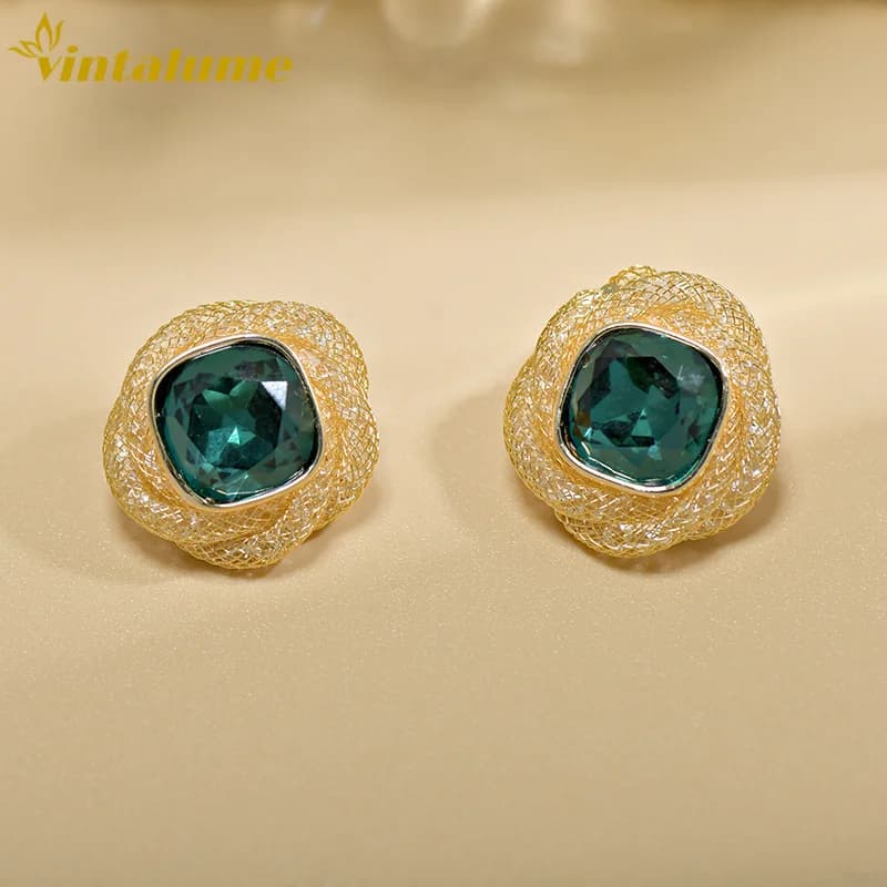 Orecchini a Perno Vintalume con Catena in Rete di Cristallo Quadrata, Gioielli Unici e Scintillanti per Donna, Regalo di Moda
