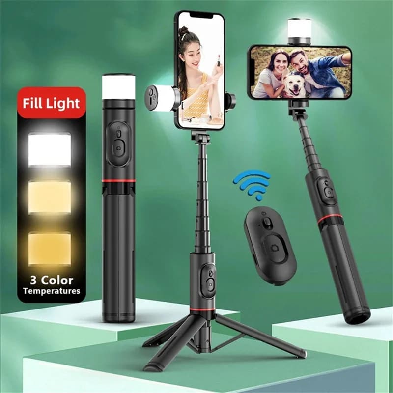 Treppiede per selfie portatile senza fili Bluetooth, monopiede estensibile con telecomando per Huawei iPhone 13 Pro Max Xiaomi con luce