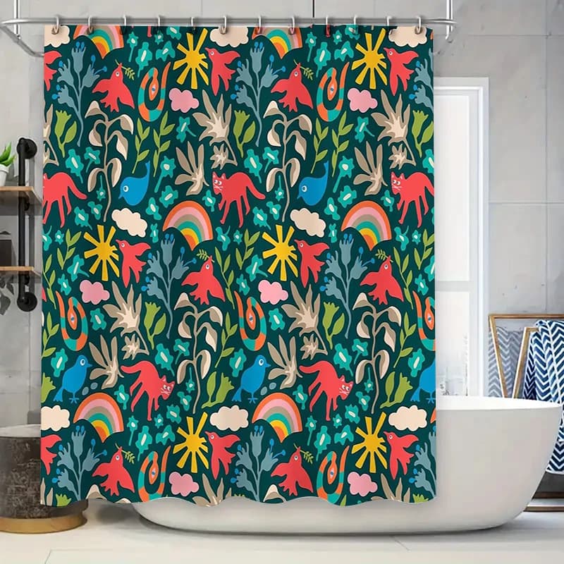 Simpatici animali foresta tenda da doccia natura fauna selvatica set di decorazioni per il bagno sfondo in tessuto impermeabile