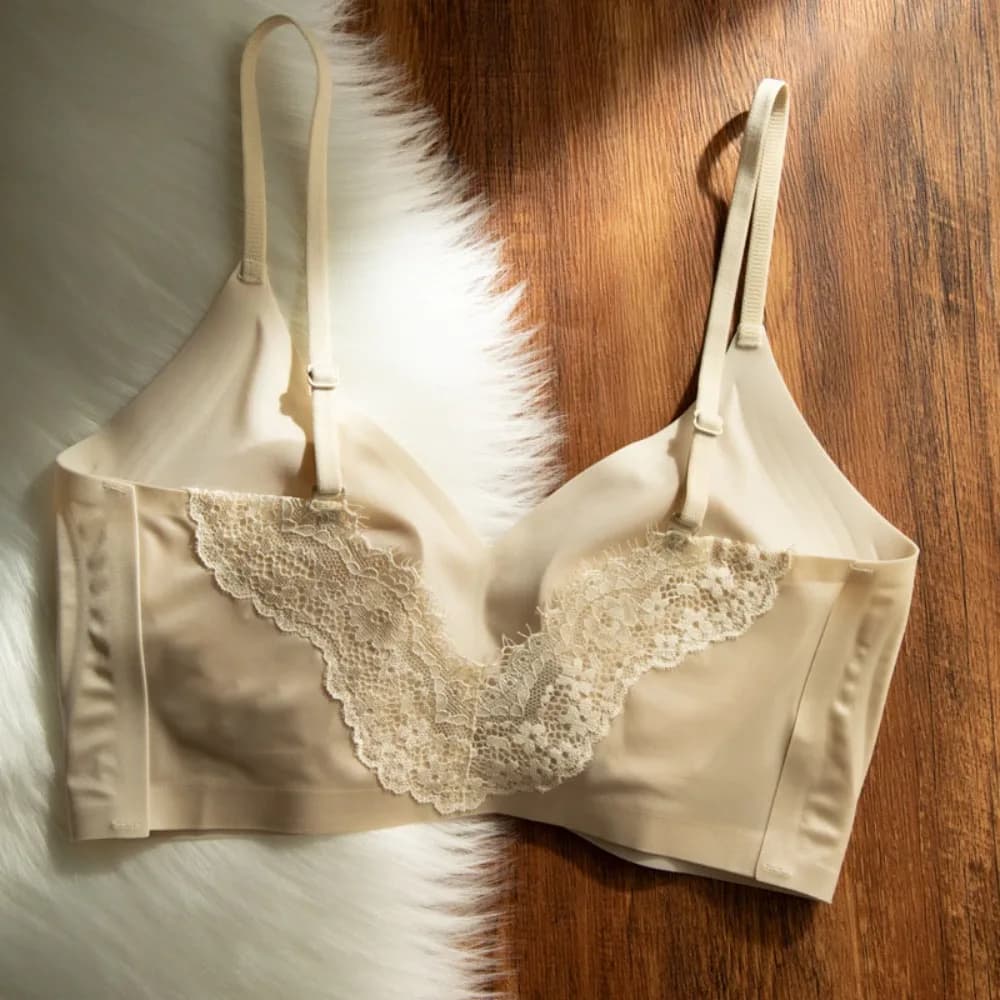 Lace Thin Satin Wireless Deep V Bra Shockproof Close-fitting Push Up Underwear Traceless Lingerie Brassiere for Women
