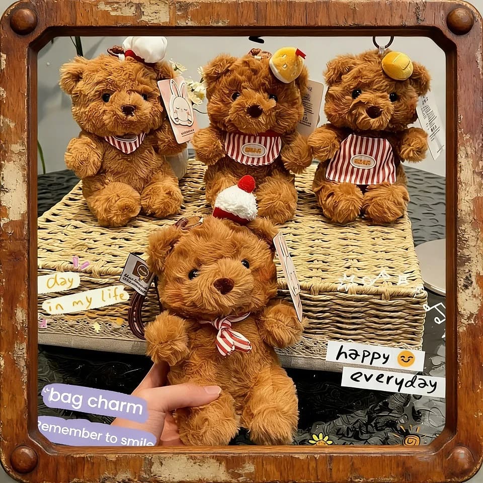 Orsetto di peluche Kawaii da 17 cm, adorabile, per ciondolo da borsa, portachiavi da ragazza, da appendere ai zaini, simpatico orsetto chef, regalo perfetto per bambini
