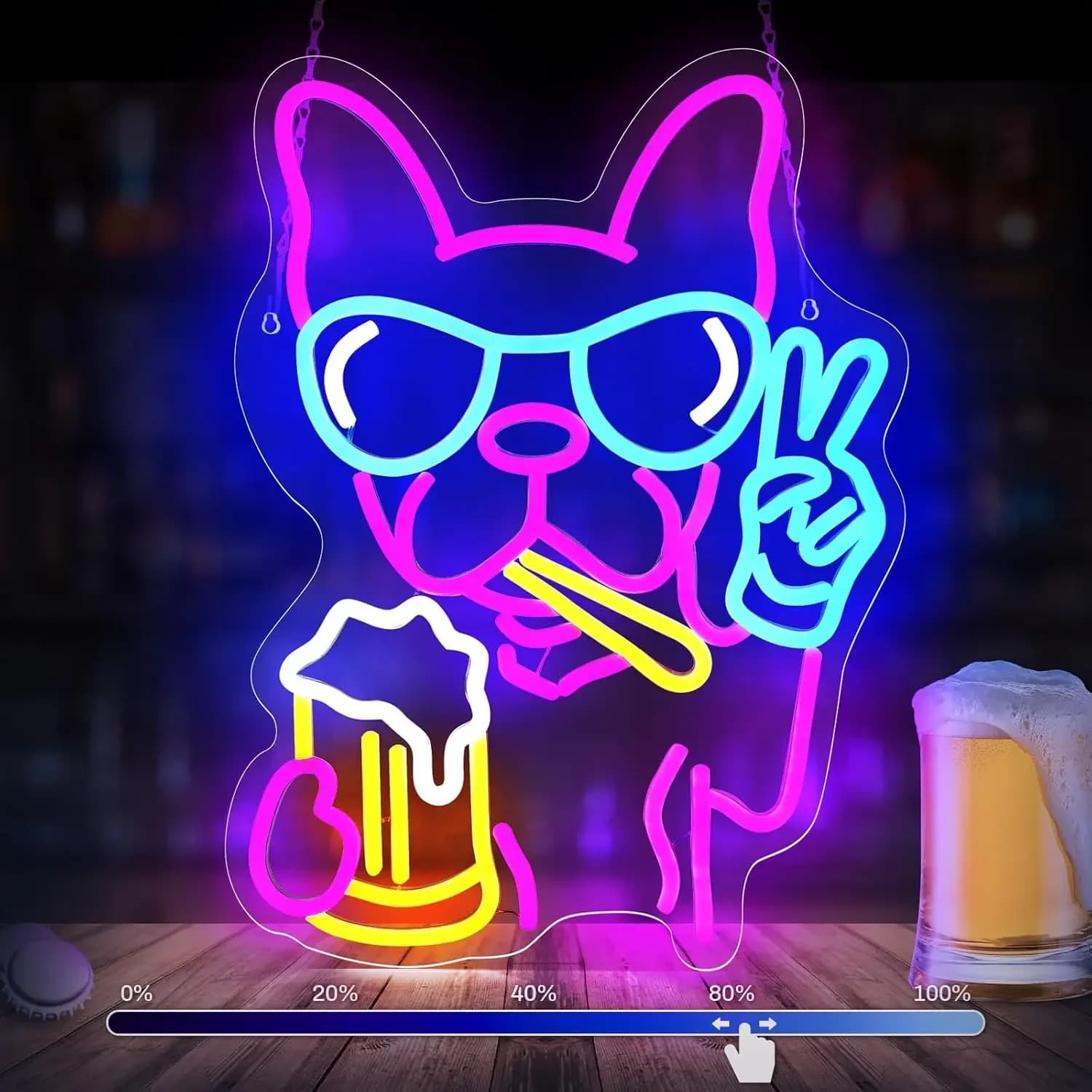 Insegna al neon per birra per cani, bulldog francese dimmerabile, luce al neon a LED per camera da letto, soggiorno, negozio di animali, bar, decorazioni per feste di compleanno