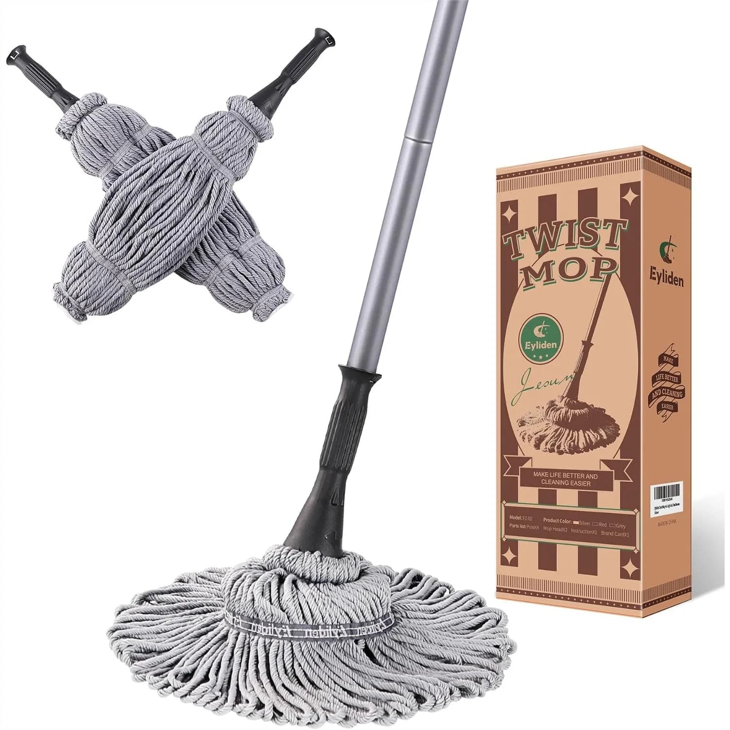 Mop with 2 Reusable Microfiber Heads, Easy Wringing Twist Mop 57.5 inch Long Handle for Hardwood Vinyl Tile