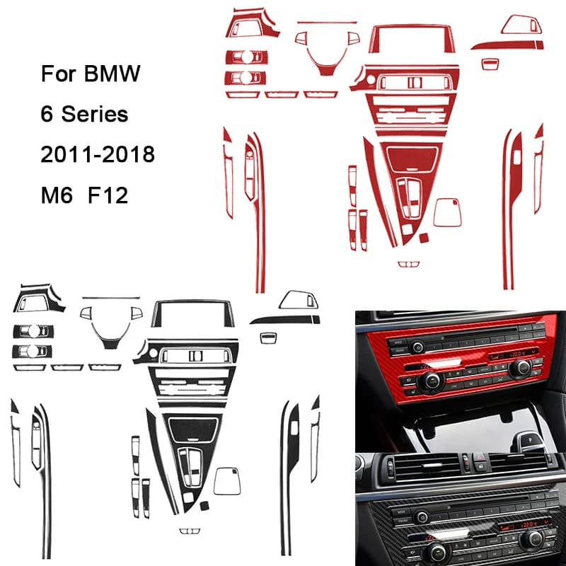 For BMW Series 6 M6 F12 2011-2018 Carbon Fiber Control Gear Box Gear Exchange knob Frame Cover Panel Wall decal Interior cladding (black/red)