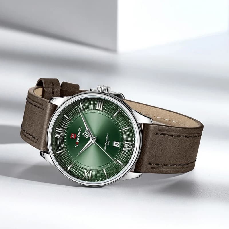 Orologio da uomo NAVIFORCE impermeabile con cinturino in vera pelle, movimento al quarzo, 42 mm, casual, da lavoro, classico, con lancette luminose NF9272