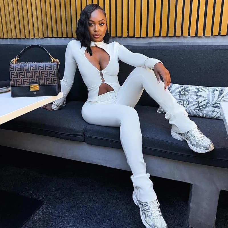 Women Buckles Hollow Out O Neck Long Sleeve Tops + Skinny Pencil Pants Tracksuits Solid Slim 2 Piece Set Casual Streetwear Suits