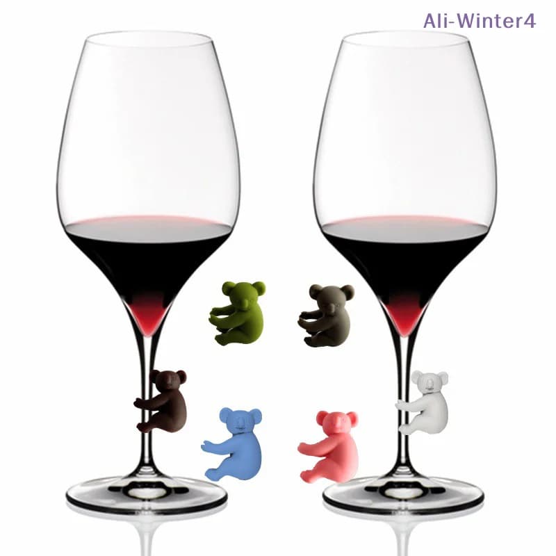 【Winter4】Etichette in silicone a forma di koala per riconoscere bicchieri da vino, etichette identificative per bicchieri da bere, targhette per feste e bar