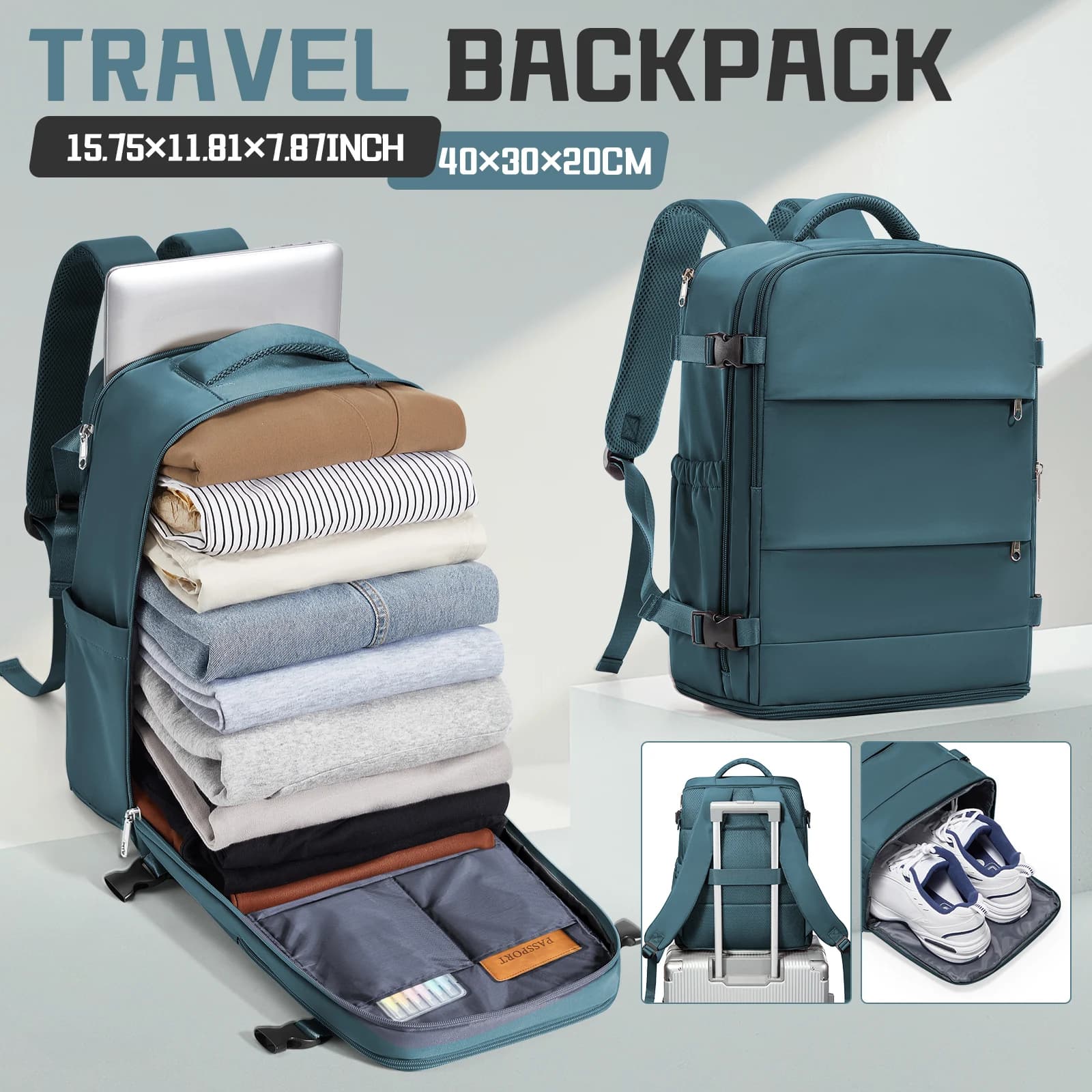 Zaino Ryanair 40x30x20, cabina per bagagli a mano approvata dalla compagnia aerea Max 40x30x20 Zaino da viaggio per donna uomo, zaino per laptop da 14 pollici