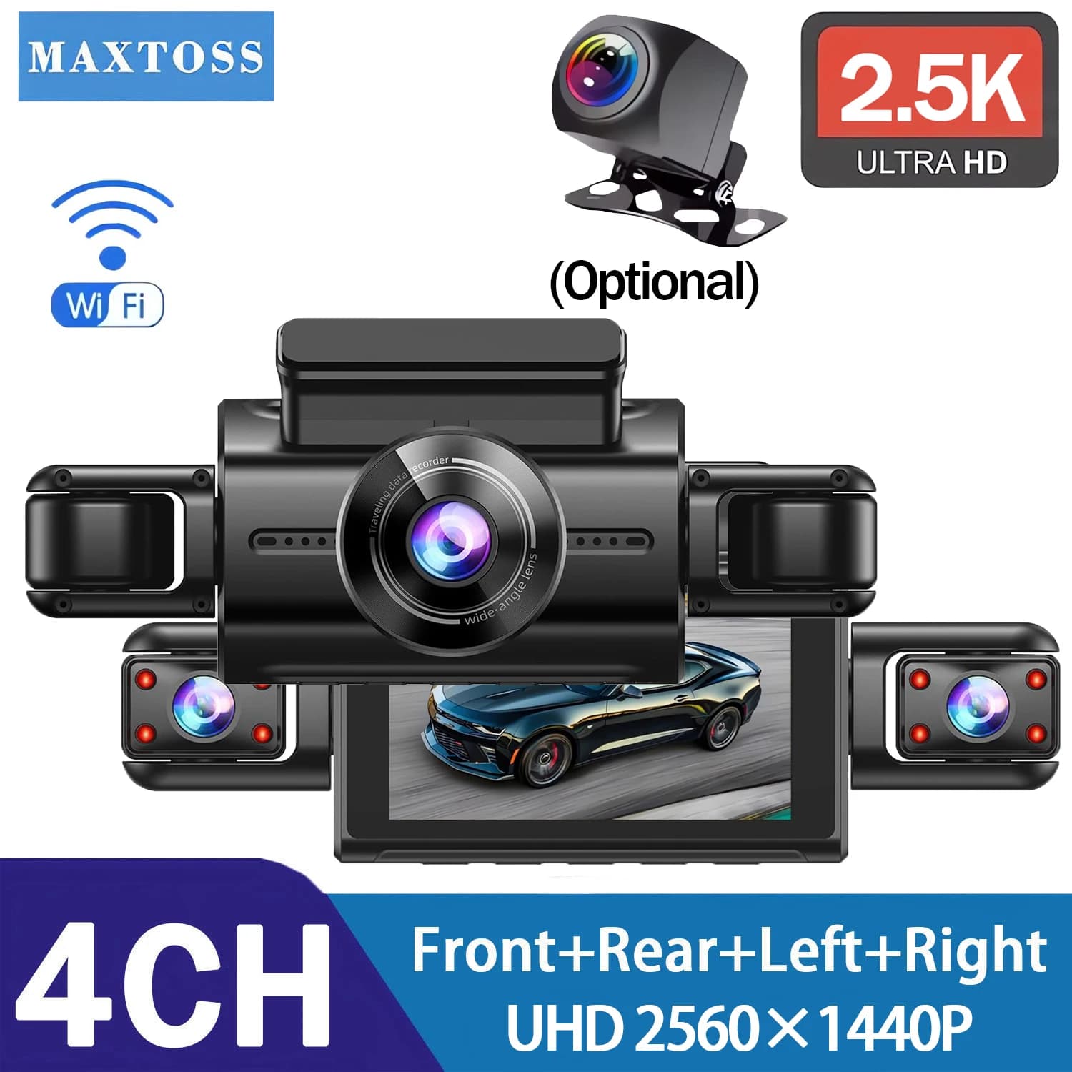 2.5K 4 Objectives 360 Degrees Dash Cam For Auto WIFI APP Auto DVR 4 Channels Camera Front Video Recorder Camera Rear View For Vehicle