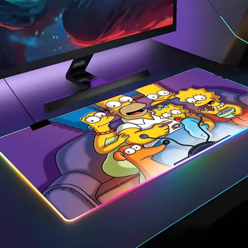 Tappetino per mouse The-Simpsons Cartoon Tappetino per mouse retroilluminato RGB Tappetino per mouse per laptop Laptop Gamer Computer da scrivania Accessori da gioco