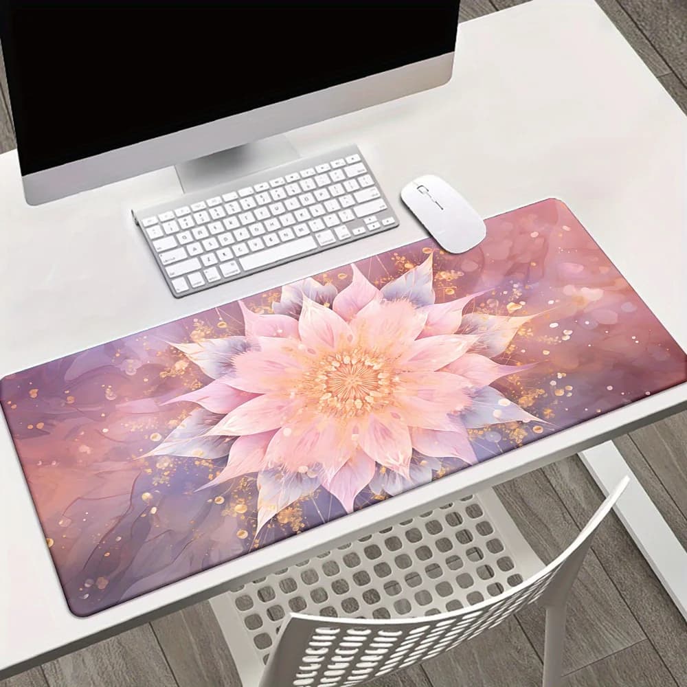 Tappetino per mouse floreale rosa, tappetino da scrivania in gomma naturale impermeabile e antiscivolo, elegante accessorio per computer e gaming