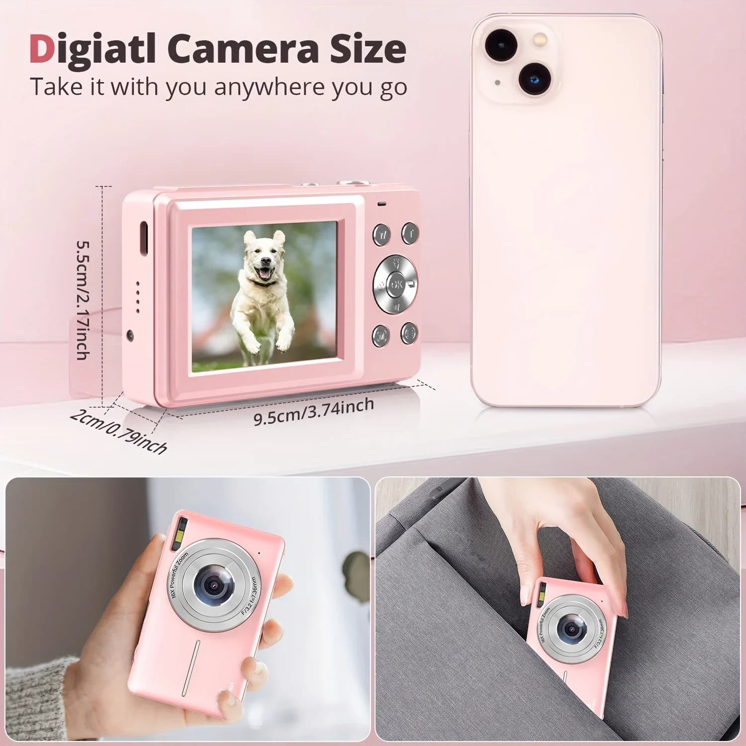 Fotocamera digitale HD da 44 MP con zoom digitale 16X, supporto per scattare foto e registrare video, ideale come regalo per il Ringraziamento e il Capodanno.
