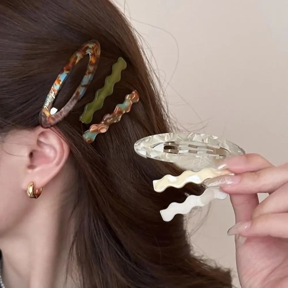 Sweet Alloy Acetate Hairpin Set Geometry Barrettes Cute Hair Clip Duckbill Clip Headwear Bangs Clip Girls