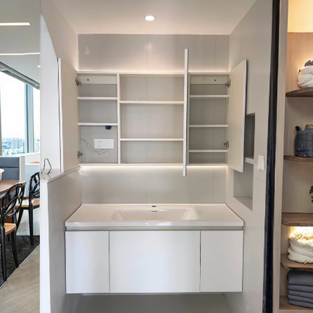 Armadietto a Specchio Senchi per Bagno, Antiappannamento, Impermeabile, Durevole, Ecologico, in Legno, Design Moderno e Lussuoso