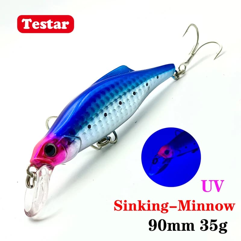 90mm 35g Testar Laser UV Miracolo Affondamento Minnow Esca Acqua dolce Acqua salata Wobblers artificiali Swimbait Bass Pesca Esche da pesca