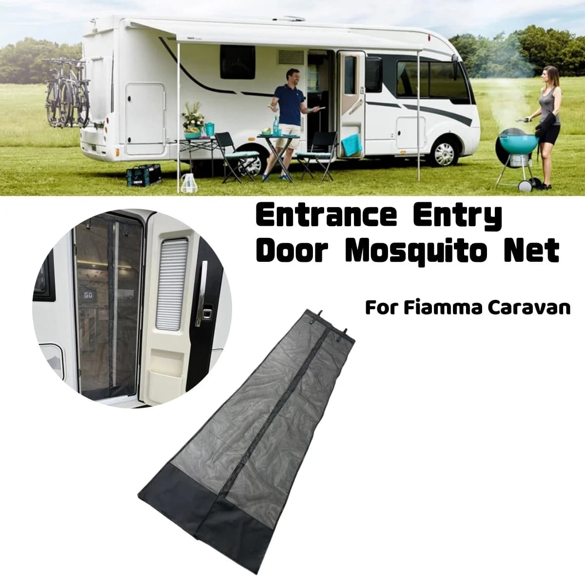 Tenda per la privacy con rete per insetti e zanzare per porta d'ingresso per roulotte con kit di montaggio per accessori per camper fiammiere roulotte