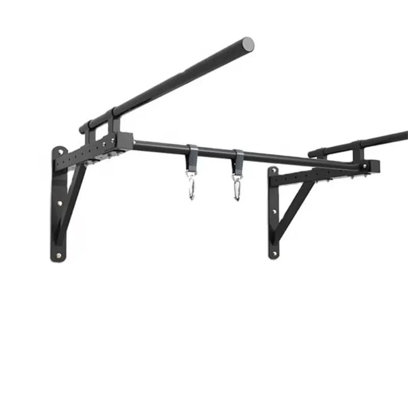 Horizontal multi-handle gymnastic bar for heavy loads mounted on the wall