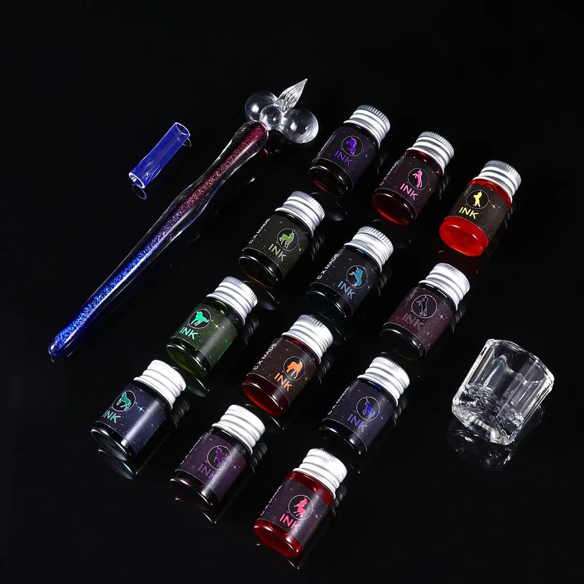 1Set Crystal Glass Pen Set Handmade Violet Gradient Star Sky High Borosilicate Glass Calligraphy Writing Drawing Ink Art