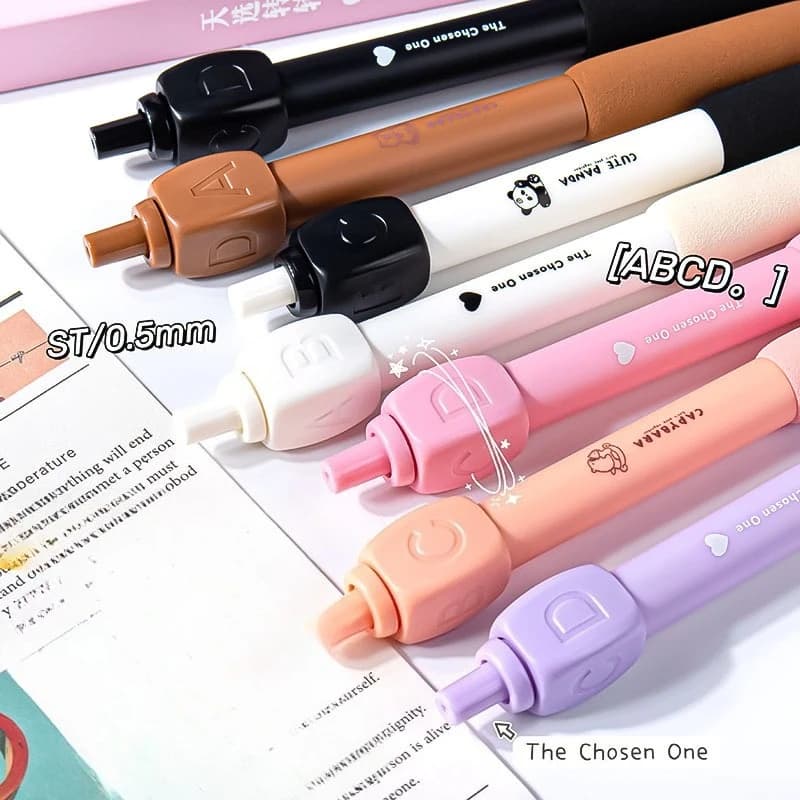 2 pz/set Design Creativo Fare Clic Su Penne ABCD 0.5mm Inchiostro Nero Penne Gel Alleviare Lo Stress Studio Set Estetica Kawaii Divertente Penna Gel