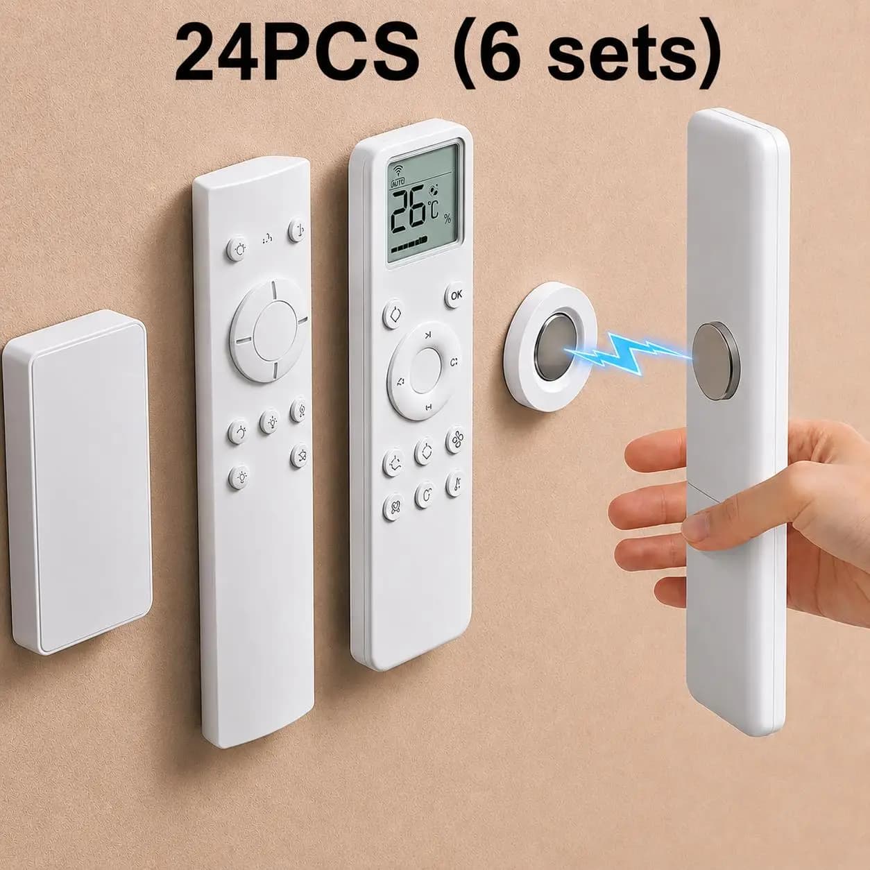 No‑Drill Magnetic Remote Control Holders 24Pcs(6 Sets) Self‑Adhesive Wall Mount Durable Plastic Bracket for Thermostat Switches
