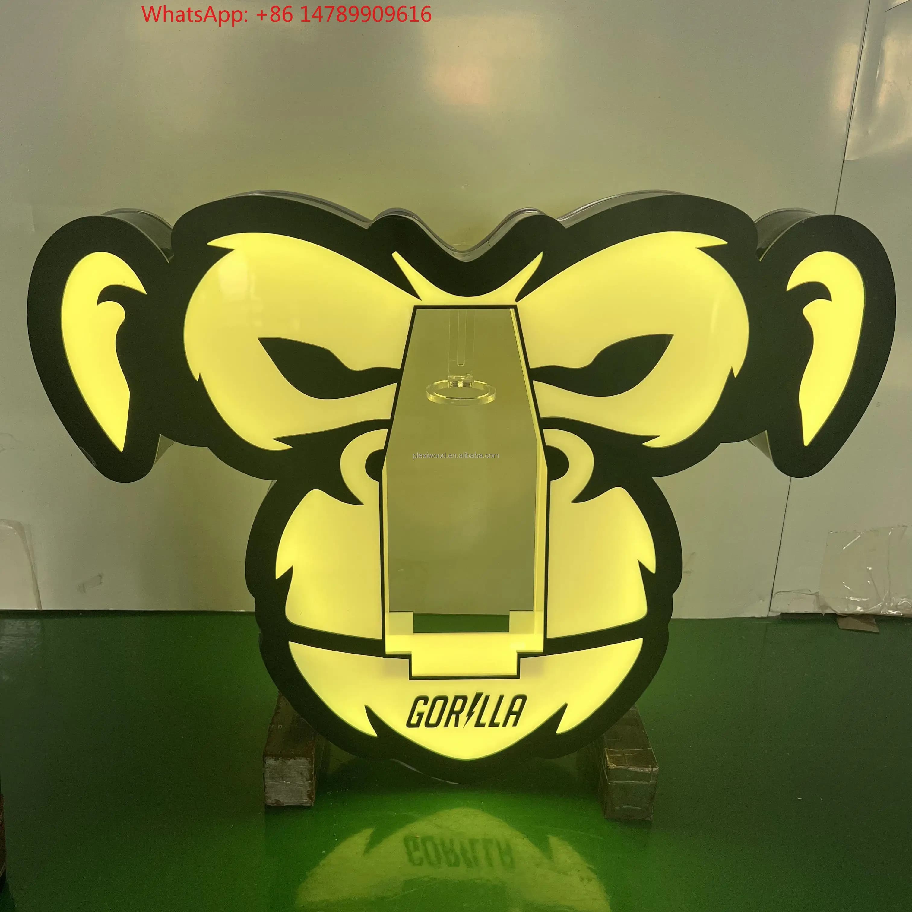 Espositore per Bottiglie LED di Alta Gamma Personalizzato, Accattivante Presentatore di Bottiglie LED a Forma di Gorilla, Supporto Luminoso al Neon per Servizio VIP in Bar e Lounge