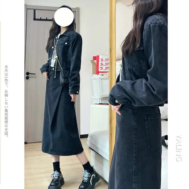 Ladies Vintage Denim Two Piece Set Elegant Simple Outfit Mature Cowgirl Dress Overalls Womens Clothing