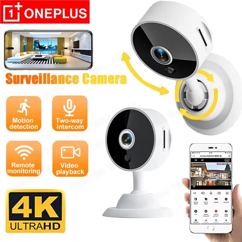 Telecamera WiFi OnePlus 4K, Monitor di Sicurezza Domestica Intelligente, Visione Notturna, Audio Bidirezionale, Archiviazione Cloud, Mini Videocamera Portatile per Bambini e Animali Domestici