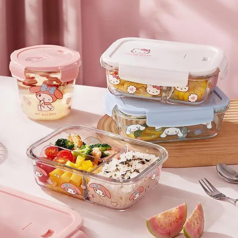 Hello Kitty Printed Bento Box Set Cute Cartoon Lunch Container Microwave Safe Leak Proof with Cutlery for Work Picnic wholesale