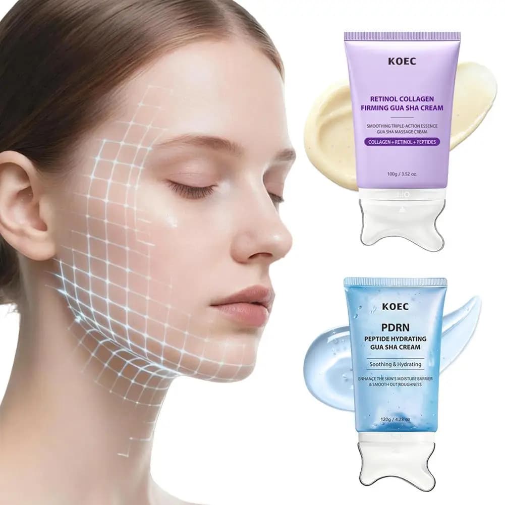 KOEC Cream Gua Sha Rassodante al Retinolo e Collagene con Rullo, Crema Lifting al Retinolo e Collagene, Peptide PDRN Lenitivo Hydratante Levigante