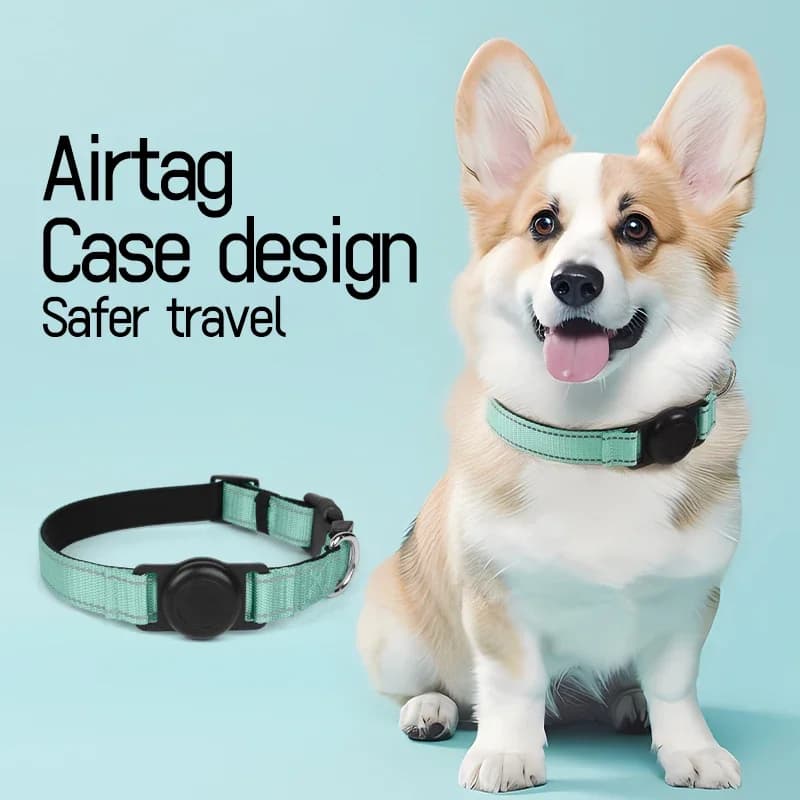 Collare per cani AirTag riflettente con custodia protettiva, collare GPS regolabile per cani di taglia piccola, media e grande