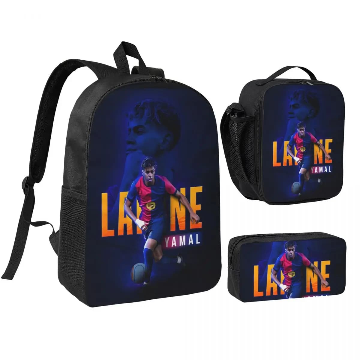 Soccer Football L-Lamine Y-Yamal 3pecs/set Backpack for Boys Girls High School Shoulder Bag Lunch bag Pencil Case