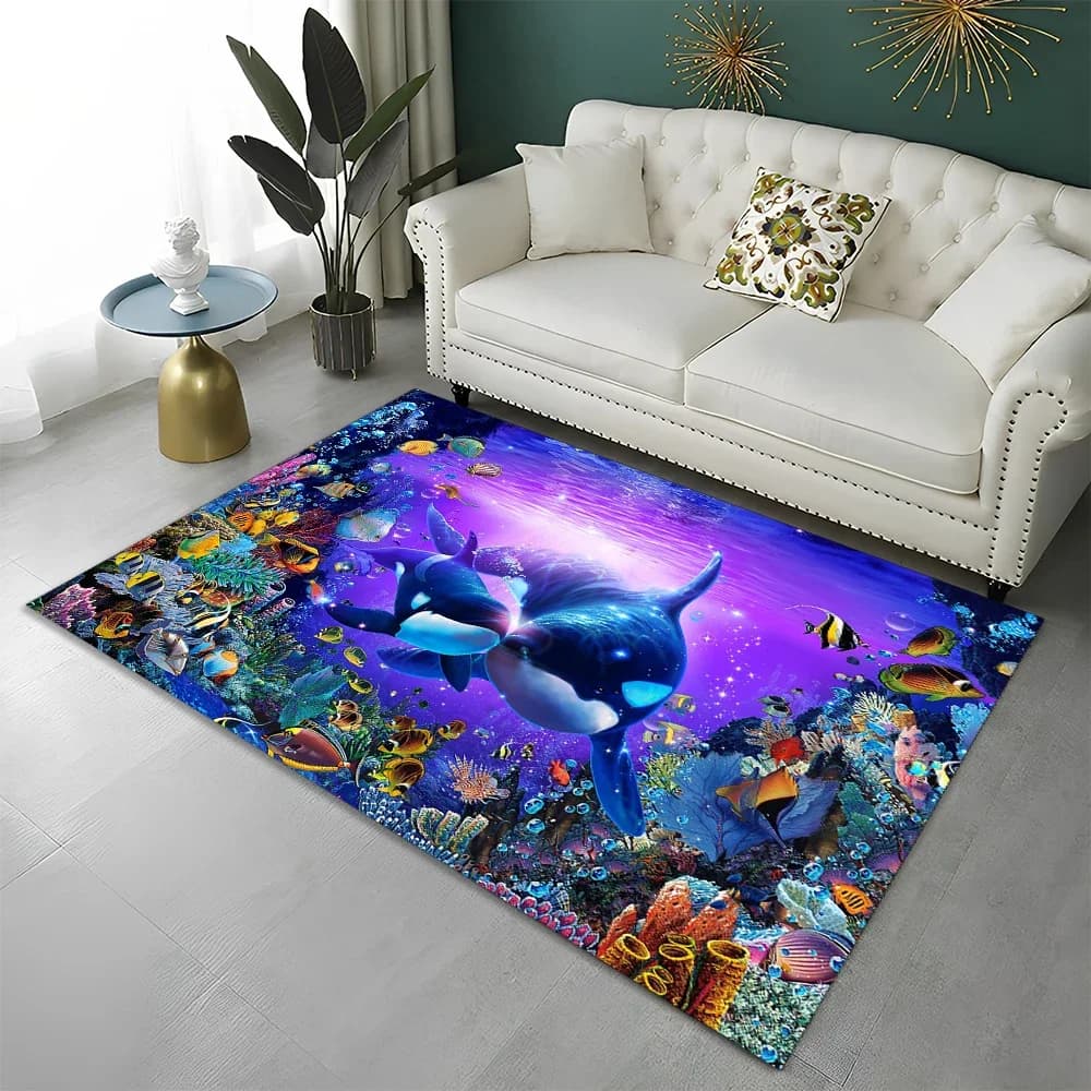 Tappeto per pesci con sfondo marino 3D Underwater World per la casa, soggiorno, camera da letto, divano, zerbino, area di gioco per bambini, tappeto antiscivolo