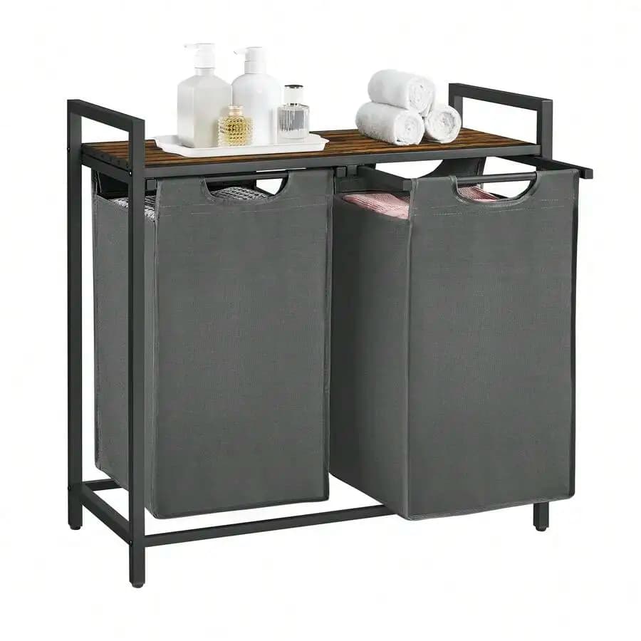 Laundry Hamper, Laundry Basket, Laundry Sorter With 2 Pull-Out And Removable Bags, Shelf, Metal Frame, 2 X 12.1 Gallons (46L), 2