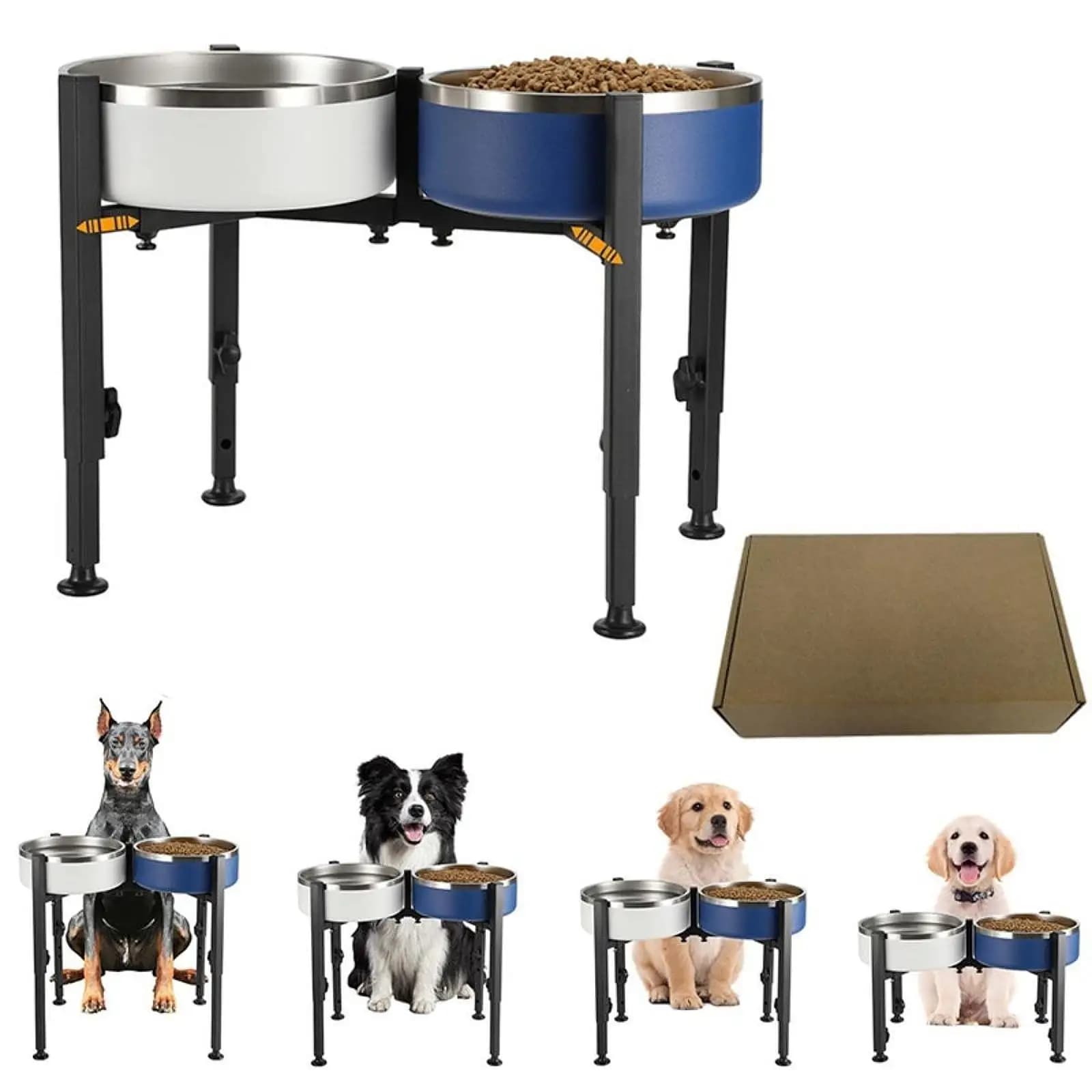 Elevated Pet Food Bowls Iron Stand Adjustable Height Feeder Rack for Multiple Dog and Cat Sizes