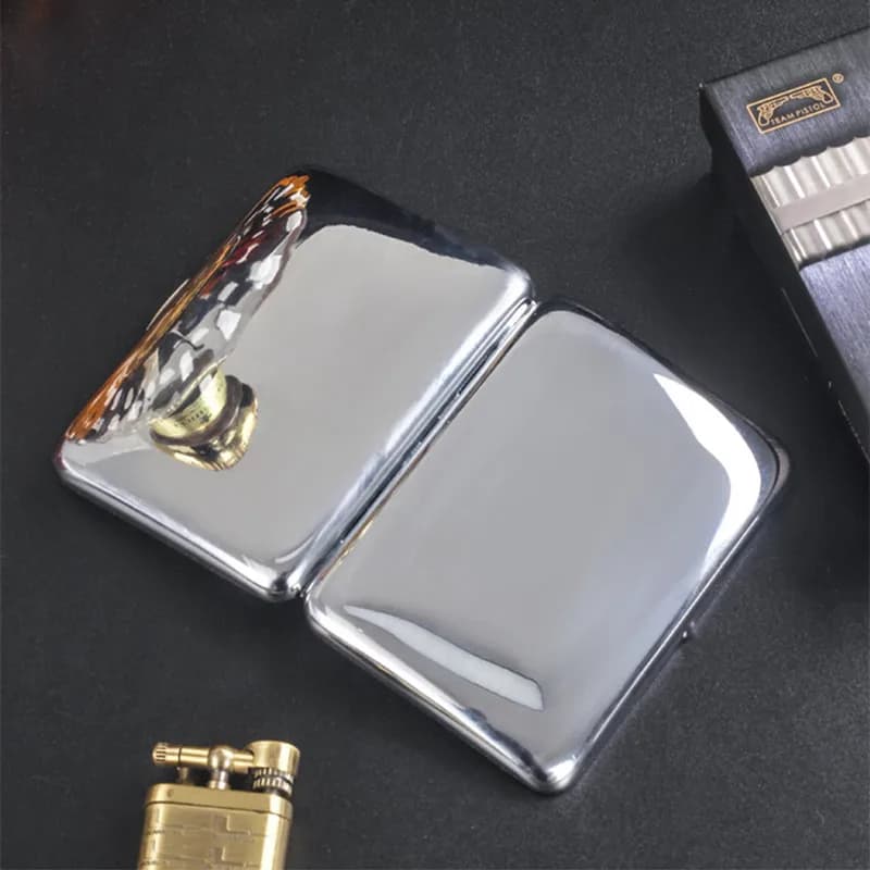 Silver Copper Cigarette Box Solidly Made Metal Cigarette Case Holder For 18 Cigarettes Box Gift