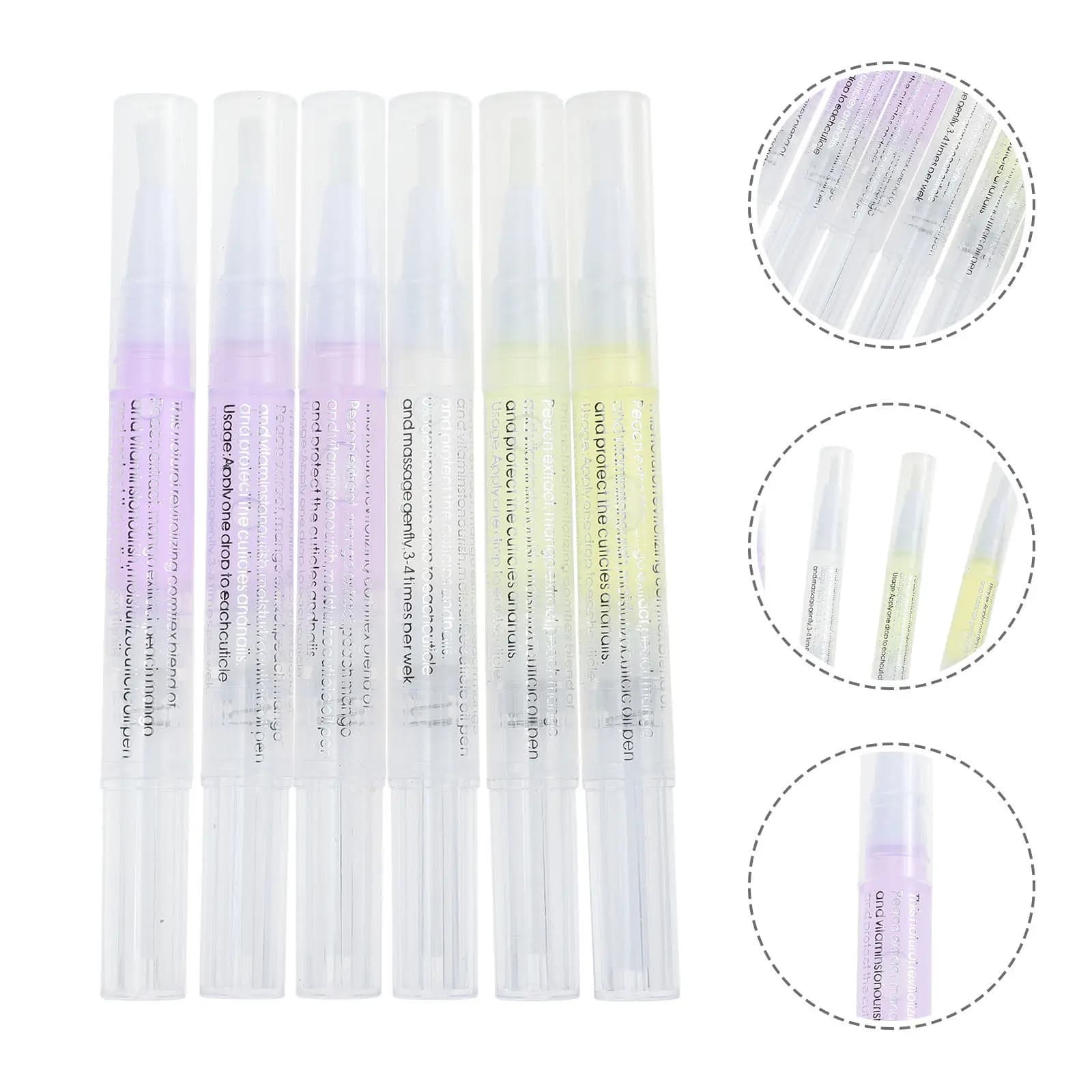 Set di 6 Penne per Olio Cuticolare, Portatili e Leggere, Formula Idratante e Nutriente con Estratti Vegetali per Unghie in Gel e Acrilico, per Salone