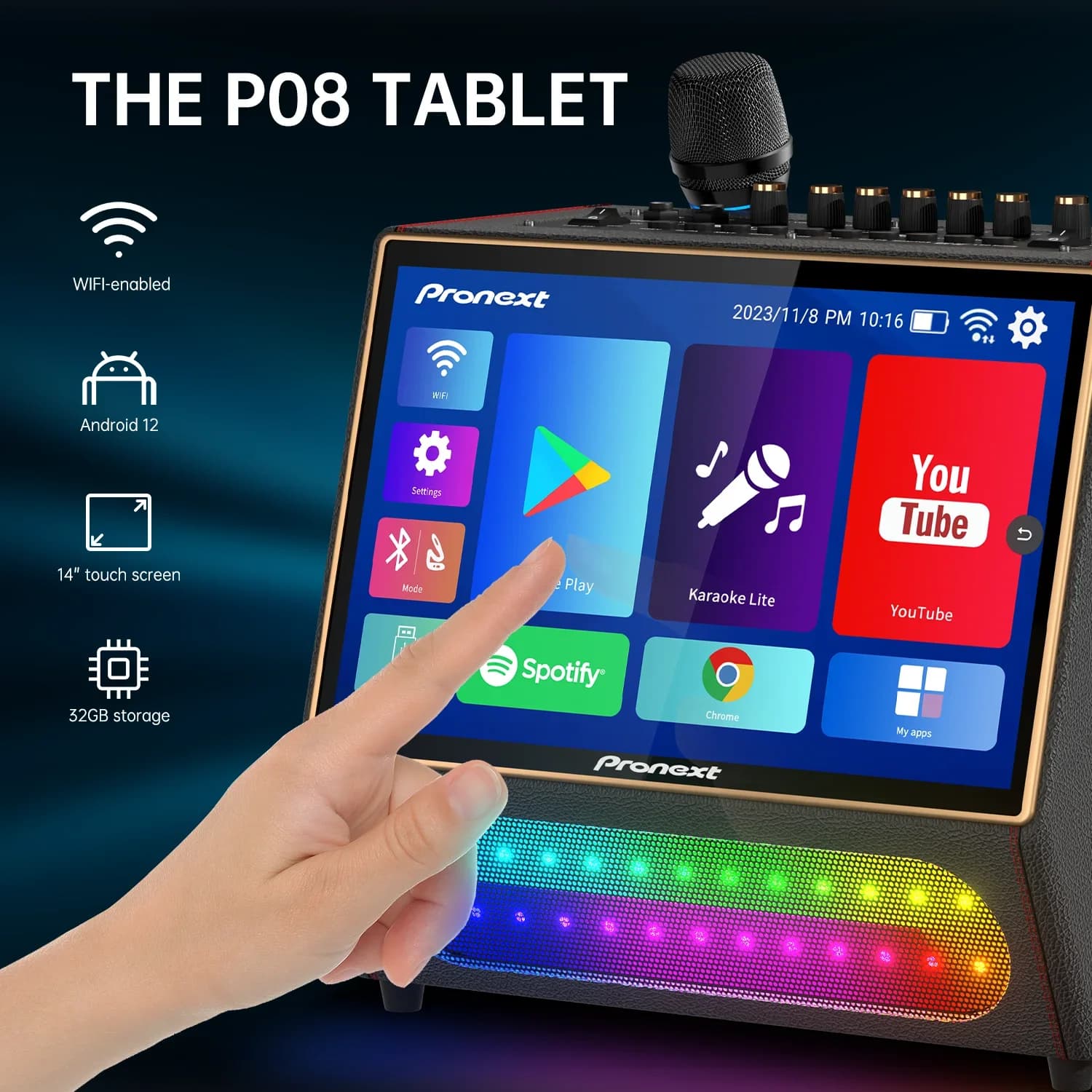 Pronta per la Spedizione: Macchina Karaoke Portatile Ricaricabile All-in-One con Doppio Woofer da 5,25'', 40W, Android 12, 2G+32G, WiFi e Microfoni UHF