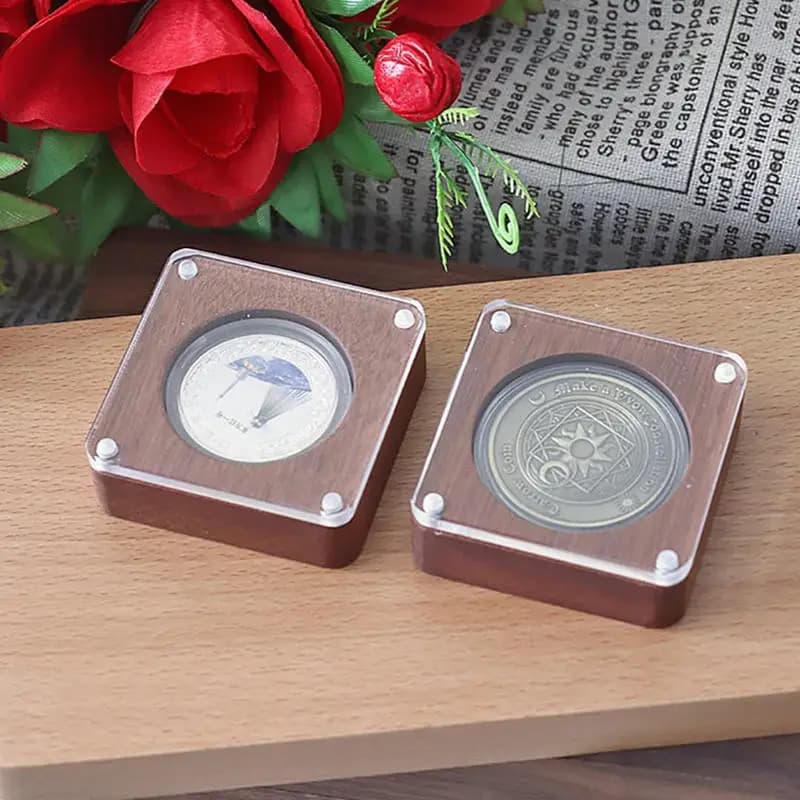 1 Pezzo Scatola Regalo in Legno da 40mm per Monete Antiche, Confezione per Monete Commemorative e da Collezione, Scatola per Monete d'Oro
