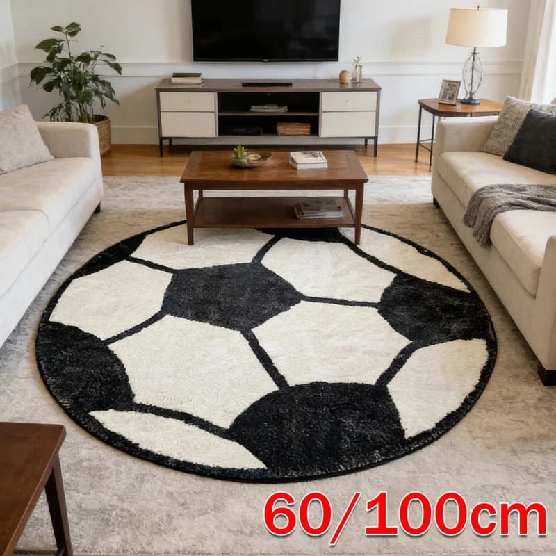 Tappeto rotondo con motivo calcio per bambini VIKAMA, morbido, antiscivolo, lavabile, tappetino per gattonare, decorazione per la cameretta dei bambini