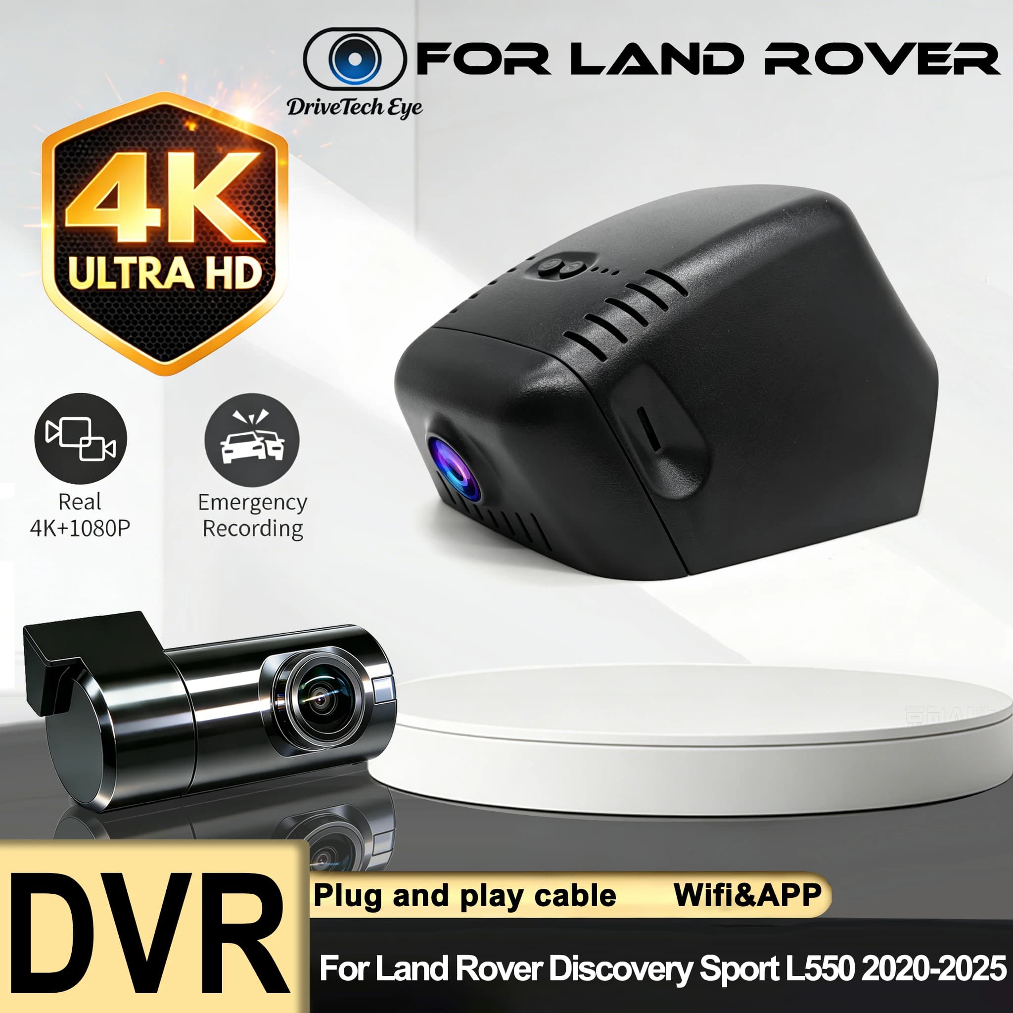 Dash Camera 4K Wifi Plug and Play Loop Recording Easy Install APP Control G-sensor For Land Rover Discovery Sport L550 2020-2025