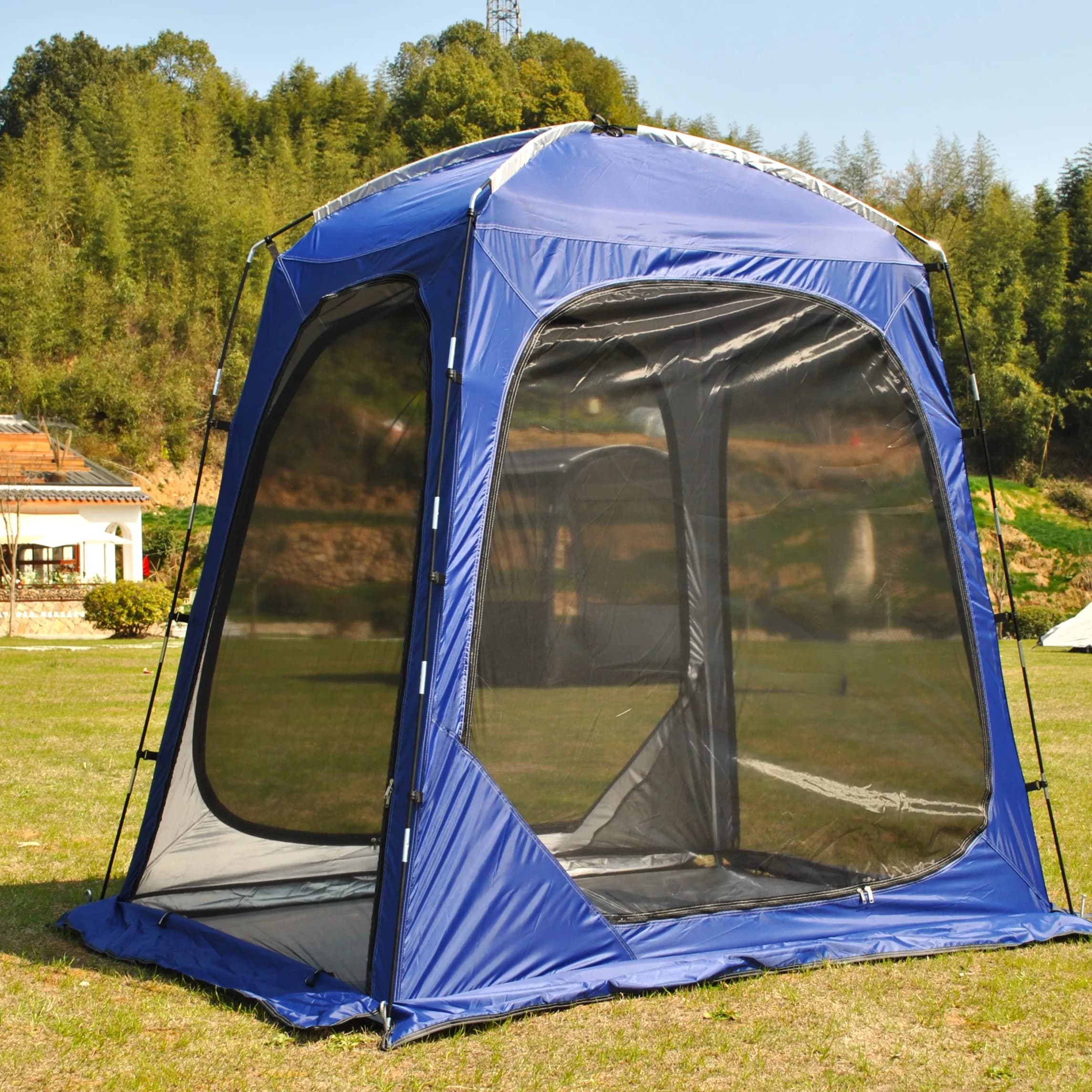 Tenda a baldacchino per 2 persone con zanzariera e chiusura a zip, protezione solare, riparo esterno anti-insetti per campeggio, feste ed eventi