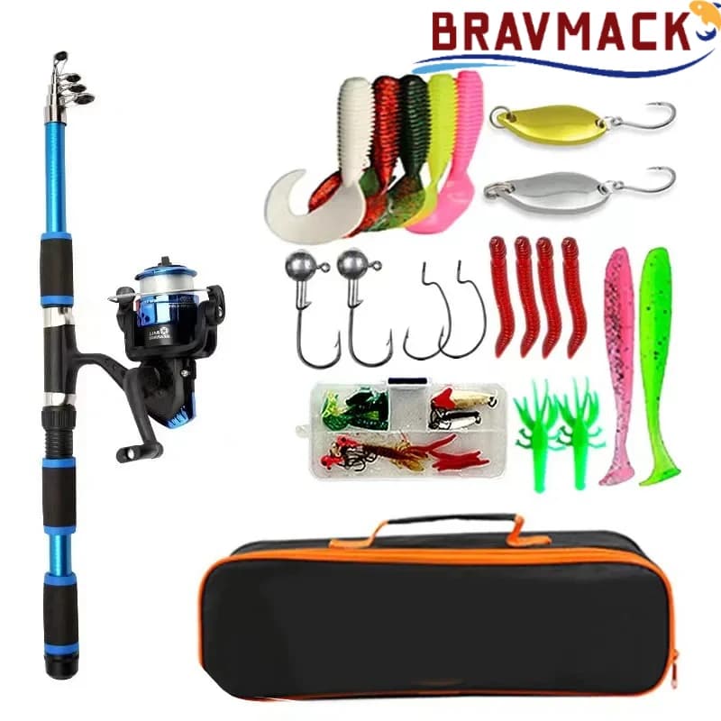 Fishing Pole Set Full Kits With Telescopic Fishing Rod And Spinning Reel Baits Hooks Travel Pole Set