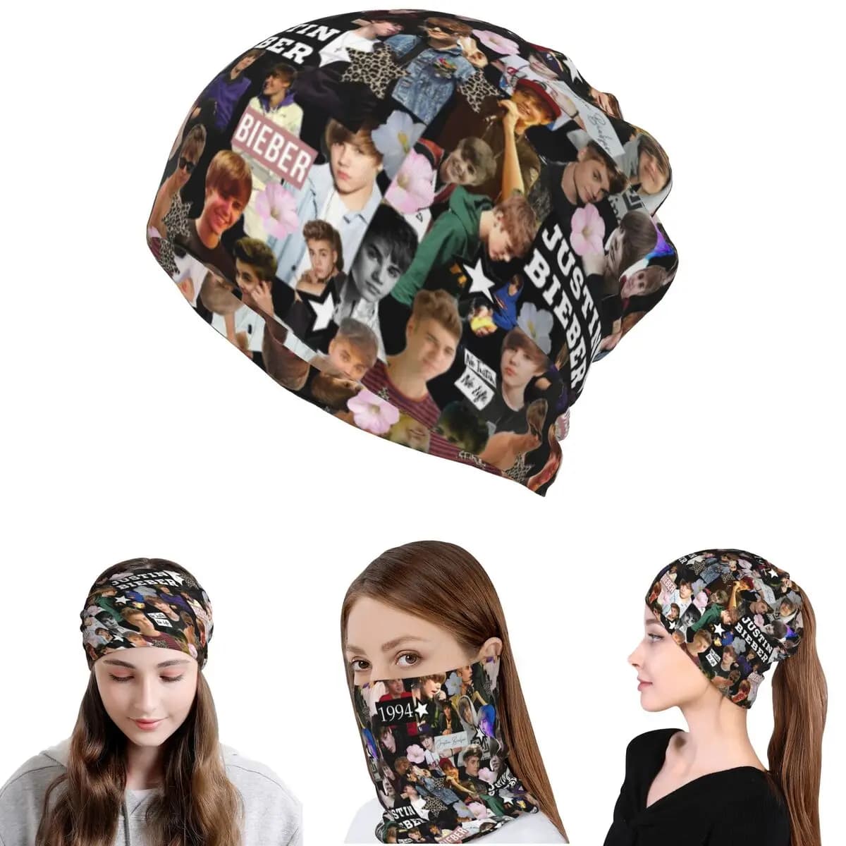 Bandana Justin Bieber, copricollo, maschera, sciarpa, fascia calda per la testa, berretto, cappello, unisex, per adulti, lavabile