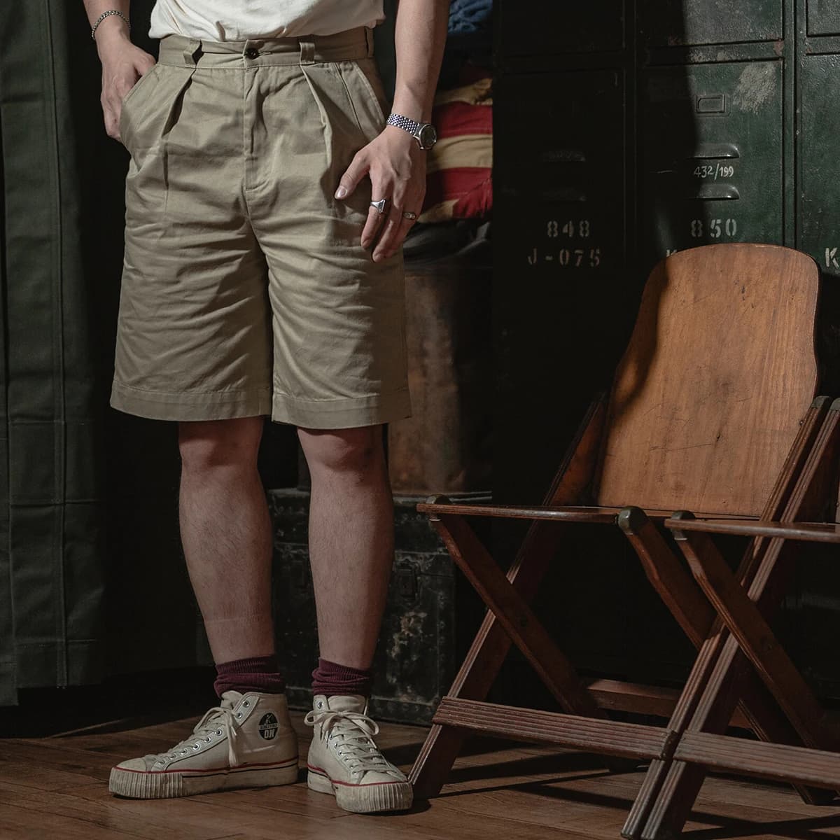 Rugged Bronson 1956 Khaki Shorts Men's Loose High Waist Military Style Mid-Length Casual Pants Summer Youth Fashion