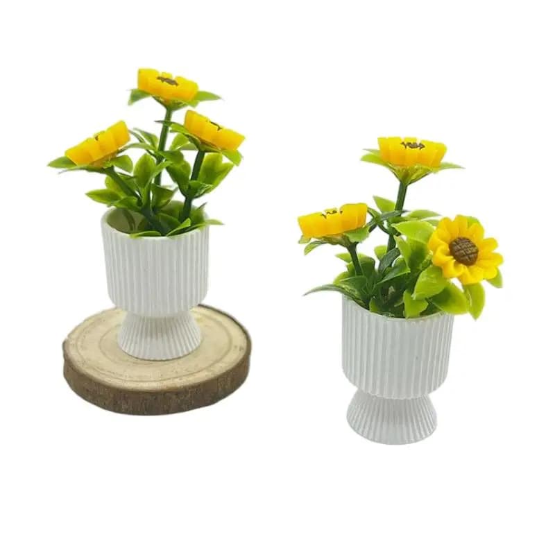 Ornamento in Miniatura di Girasole in Vaso, Modellino Decorativo 1/12 per Casa delle Bambole, Accessorio per Micro Paesaggi e Scenari Fotografici